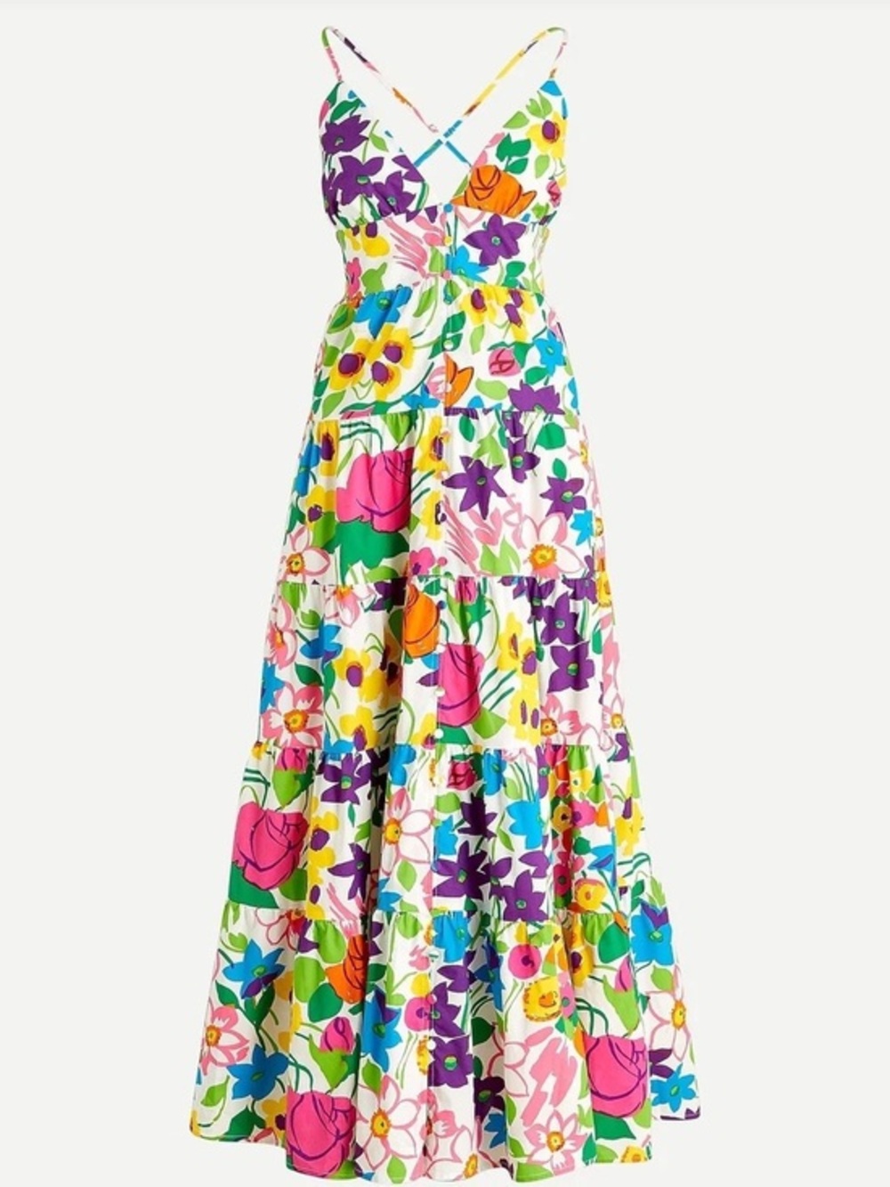 J.Crew Beachwear Floral Tiered Maxi Dress White Multicolor XXS Resort Maximalist